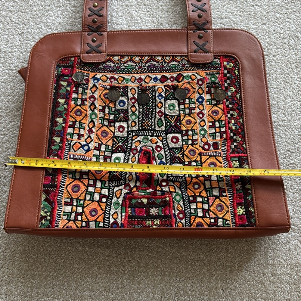 Large Artisan Free Spirit Boho Hippie Ethnic People Embroidered Tote Bag Purse - Picture 6 of 6